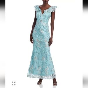 Eliza J V- Neck 3D Floral Applique Mermaid Gown Size 4 Dress